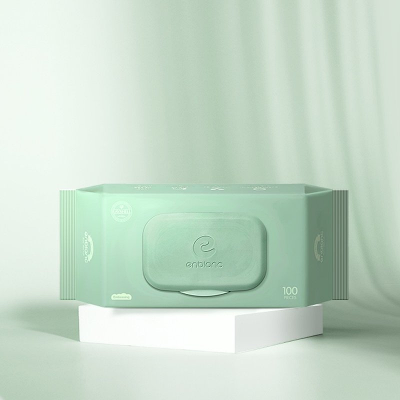 韩国 ENBLANC NEO 轻柔薄荷有盖纯水湿纸巾 - 满月礼盒 - 其他人造纤维 绿色