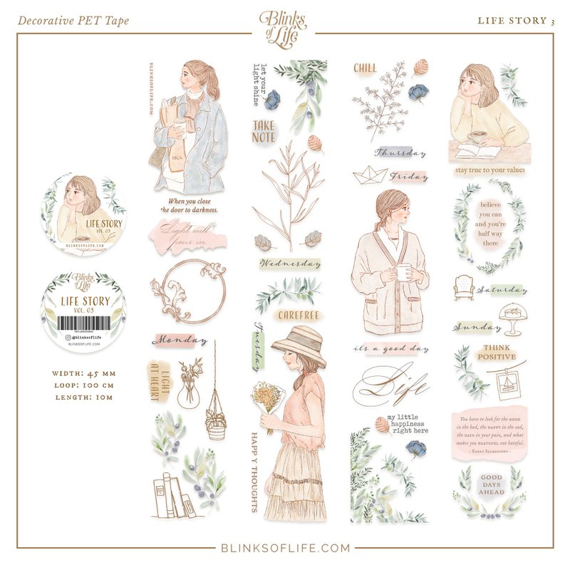 Cozy Days Vol. 01 - 雾面PET胶带 (透明离型纸) - 纸胶带 - 塑料 