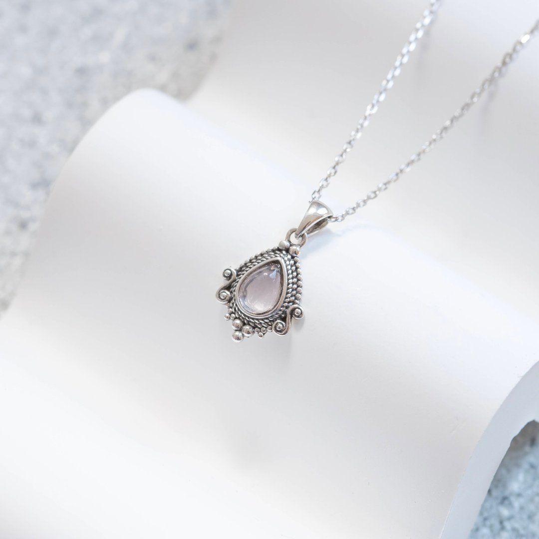 粉晶925纯银巴洛克风格项链 - 项链 - 宝石 银色