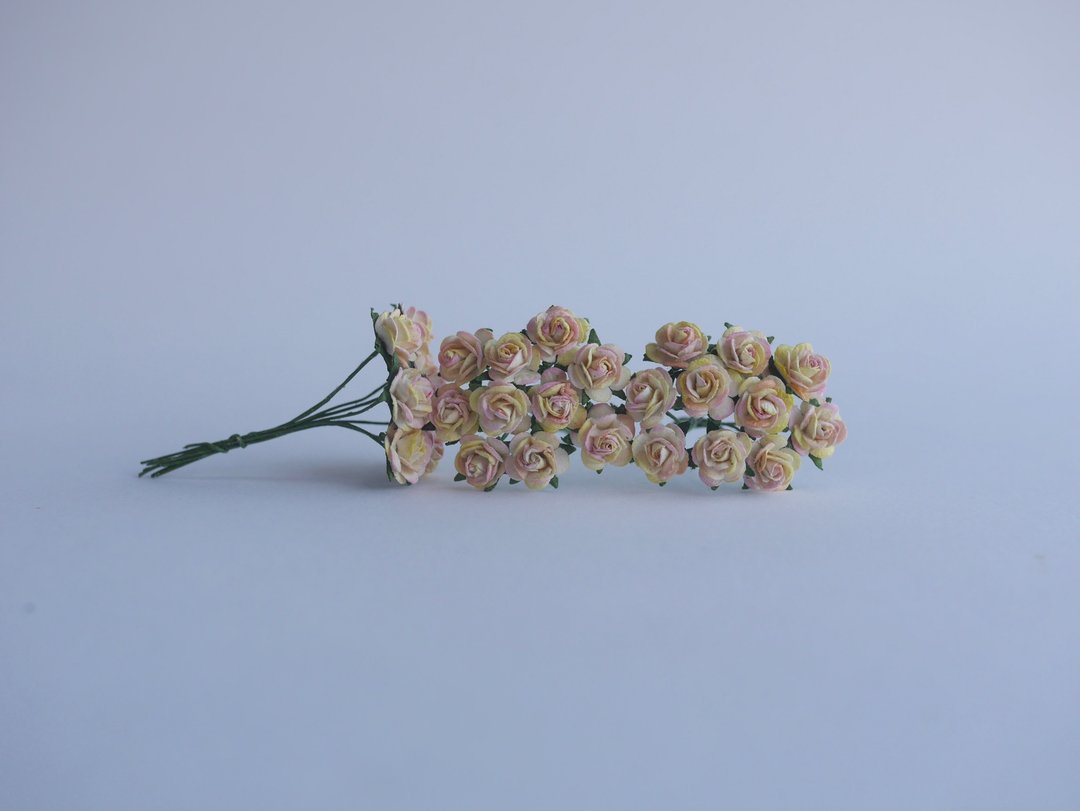 纸质小花，DIY 材料包，共 100 朵小玫瑰，尺寸 0.8 厘米，颜色为黄刷粉。 - 其他 - 纸 多色