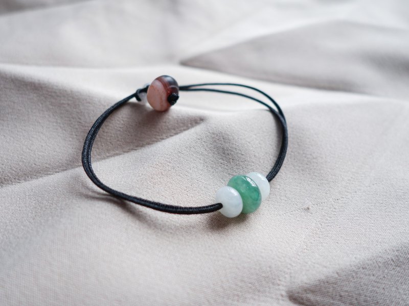 平安扣绿意天然翡翠结绳手链・缅甸玉・天然石 - 手链/手环 - 玉石 