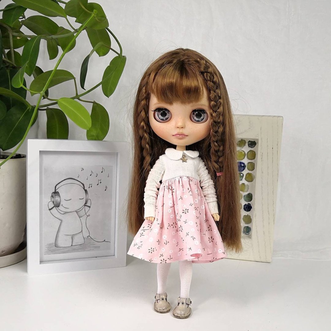 Pink white dress flowers Blythe doll. Blythe doll outfit. Clothes Blythe doll - 玩偶/公仔 - 棉 