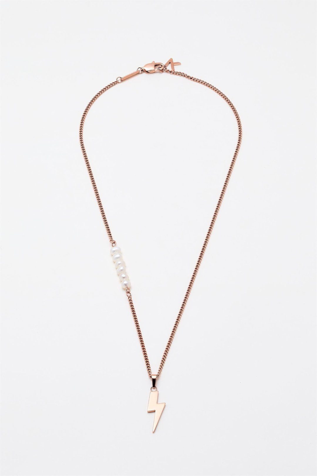 Lightning Necklace Rose Gold & White Pearl (470mm)  颈链 - 项链 - 不锈钢 