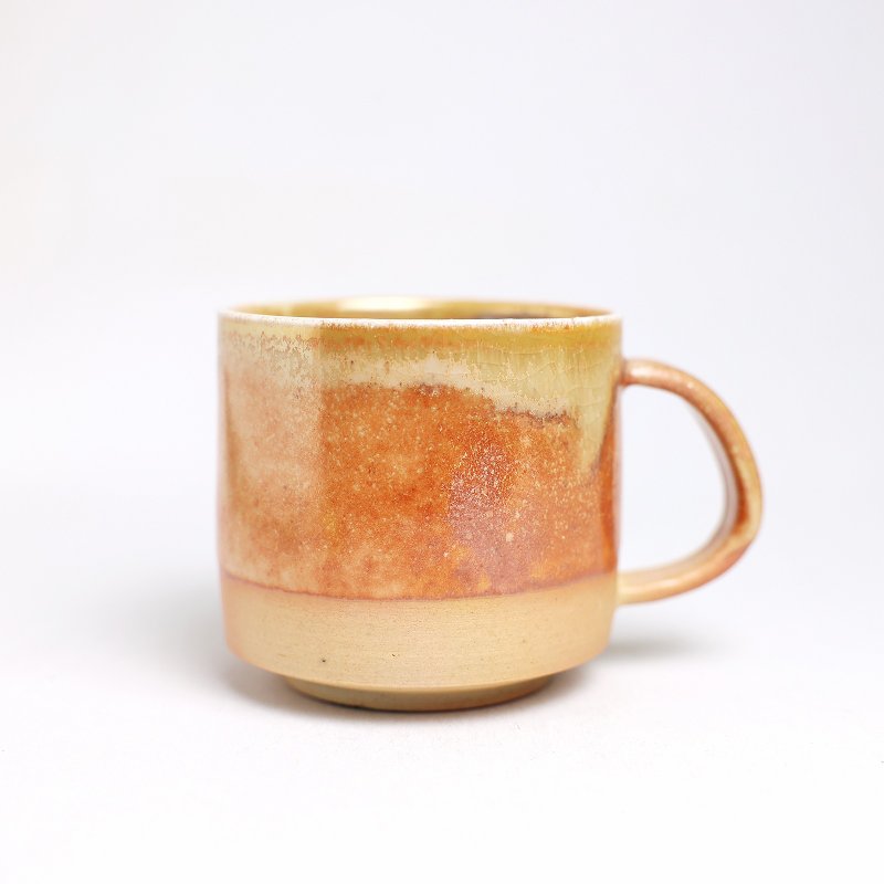 明芽窑 l 柴烧志野金彩双色咖啡杯 橘红 黄 金 把杯 马克杯 H9 - 咖啡杯/马克杯 - 陶 橘色