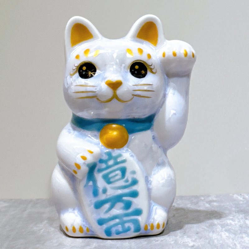 【祥瑞聚福】日本清水烧招财猫 | 花结晶 藤 亿万両 左 特小 - 摆饰 - 瓷 蓝色