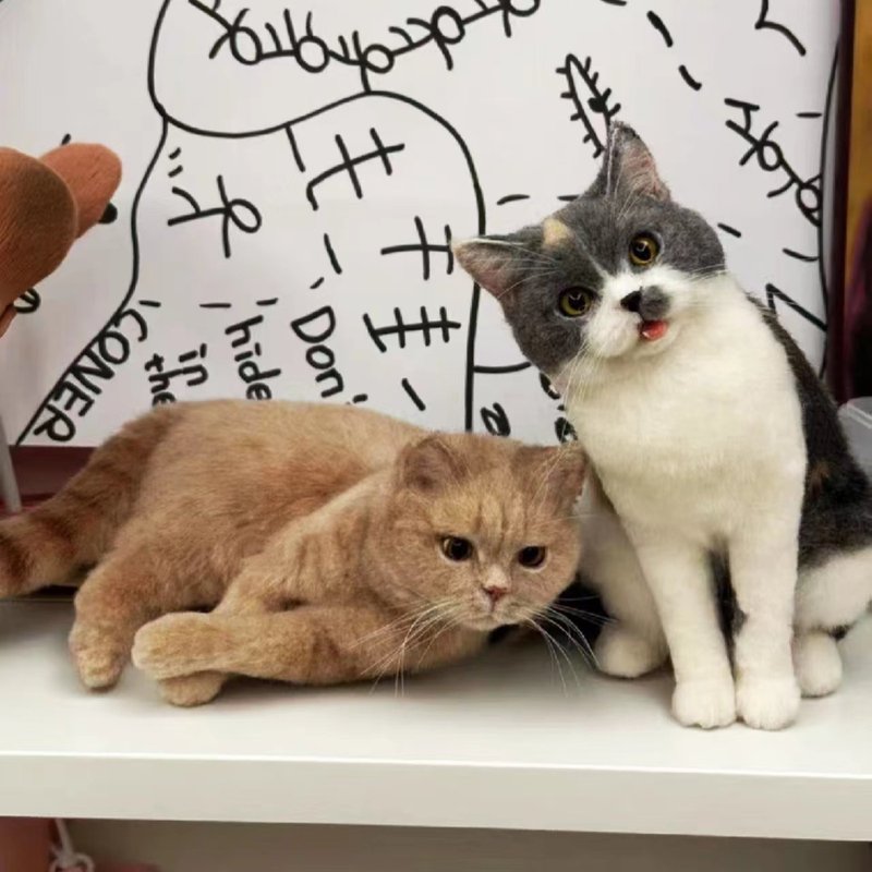 客制化逼真猫 羊毛毡 宠物 娃娃 定制 手工 狗狗猫咪 毛小孩 180 - 玩具 - 羊毛 多色