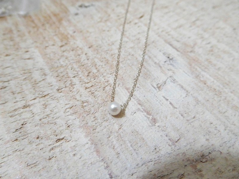 纯银925简约基本单颗珍珠短链 - 项链 - 其他材质 银色