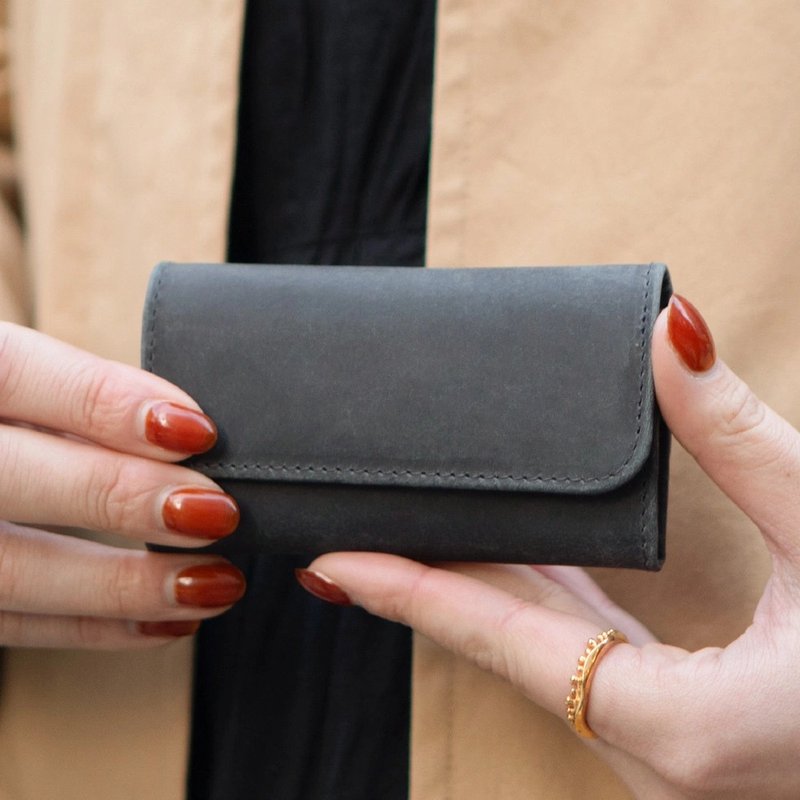 日本直送 钥匙圈卡夹 全皮革 午夜蓝 - 钥匙链/钥匙包 - 真皮 蓝色