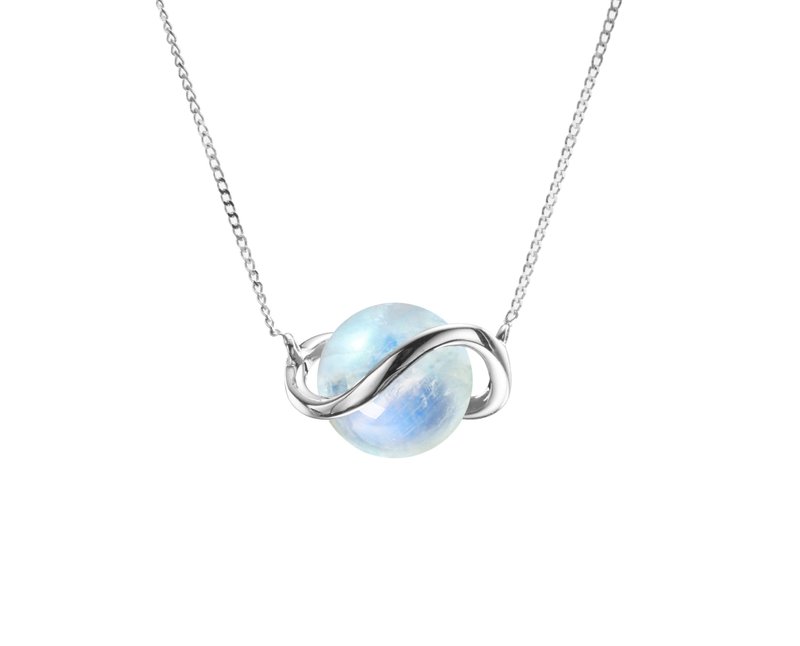 月光石彩虹白金项链 极简锁骨链 蓝光小项链金饰 清新轻珠宝坠子 - 锁骨链 - 贵金属 蓝色