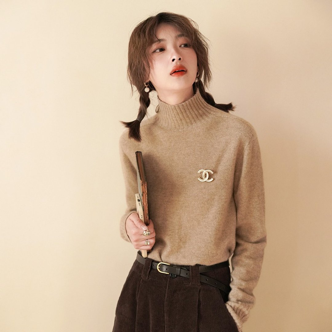 半高领无缝一体式打底衫|针织衫|三色|秋冬款|山羊绒|Sora-1063 - 女装针织衫/毛衣 - 羊毛 多色