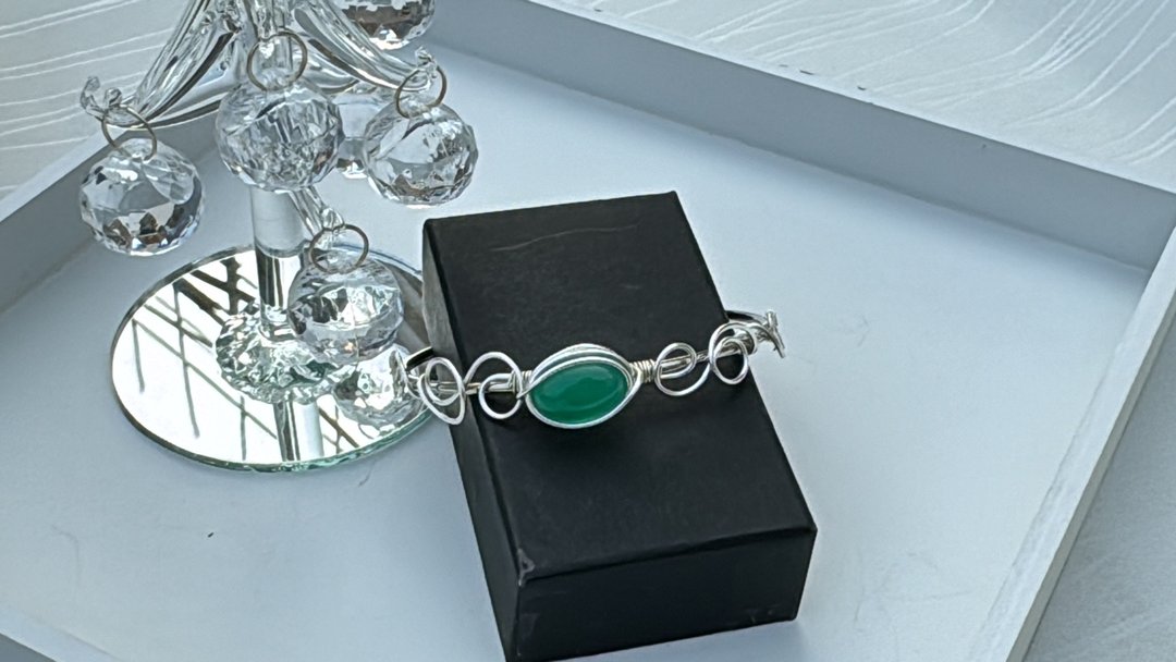 wire wrapping 玛瑙 铜线 绕线 手环 - 项链 - 铜/黄铜 绿色