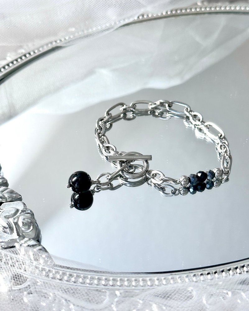 黑天鹅之羽 OT 扣招财叮当水晶手链 - 医疗钢/金运石/黑胆石 - 手链/手环 - 水晶 黑色