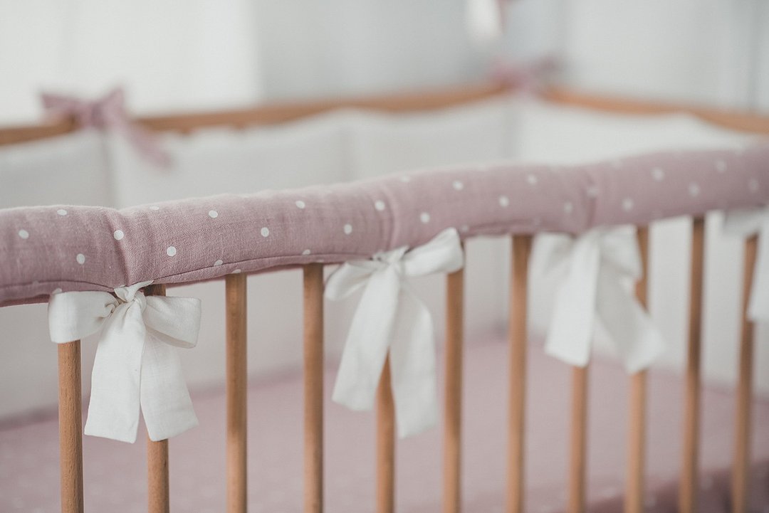 Pink Linen (flax) Crib rail cover Teething guard - Custom size rail cover - 婴儿床上用品 - 亚麻 粉红色