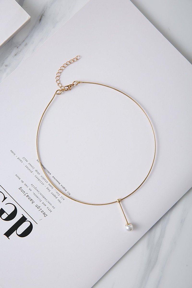 金属小球珍珠一字杆子百搭个性颈链项圈 - 项链 - 其他金属 金色