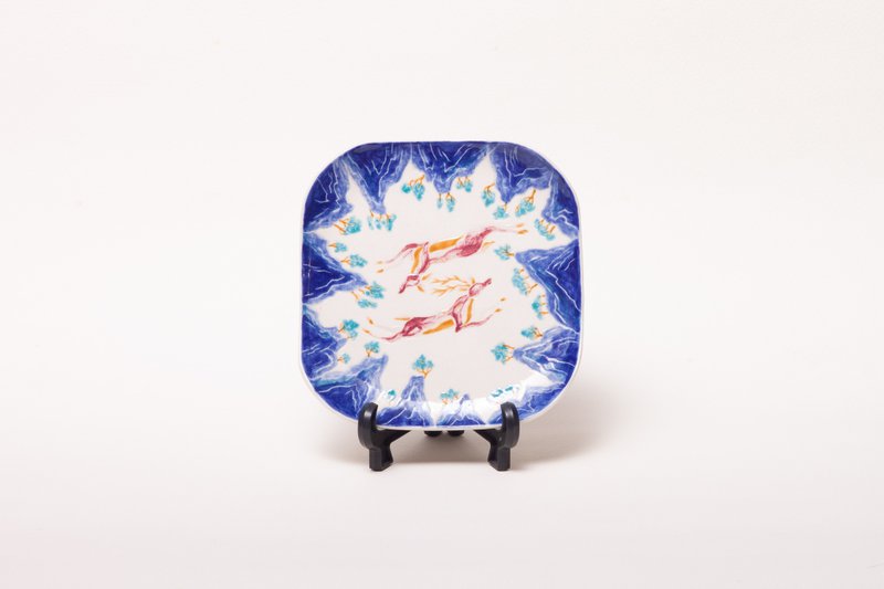 陶瓷 山林奔鹿瓷盘 手绘陶盘 Ceramic Plate - 摆饰 - 陶 蓝色