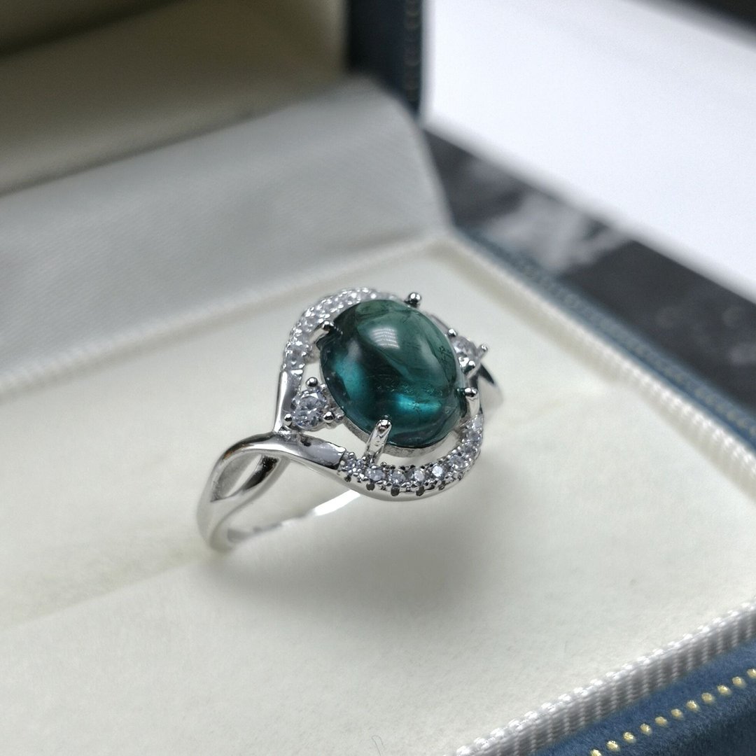 2.1ct 天然蓝碧玺 巴西蓝碧玺 靛蓝光泽 稀有颜色 电气石 能量石 - 戒指 - 纯银 蓝色