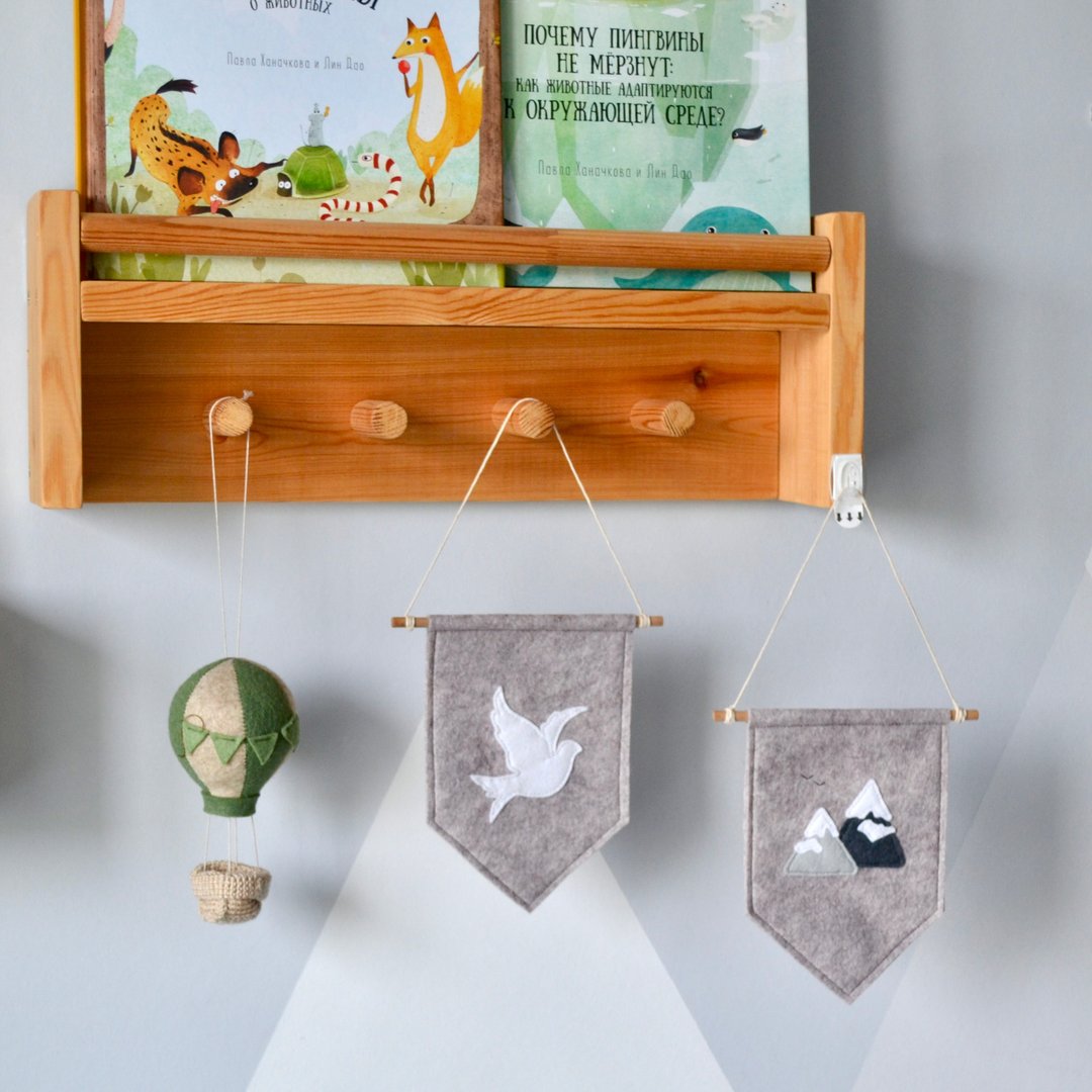 Felt panels, Banner Pennant Flag Nursery Wall Hanging Decor Mountains - 玩具/玩偶 - 羊毛 灰色