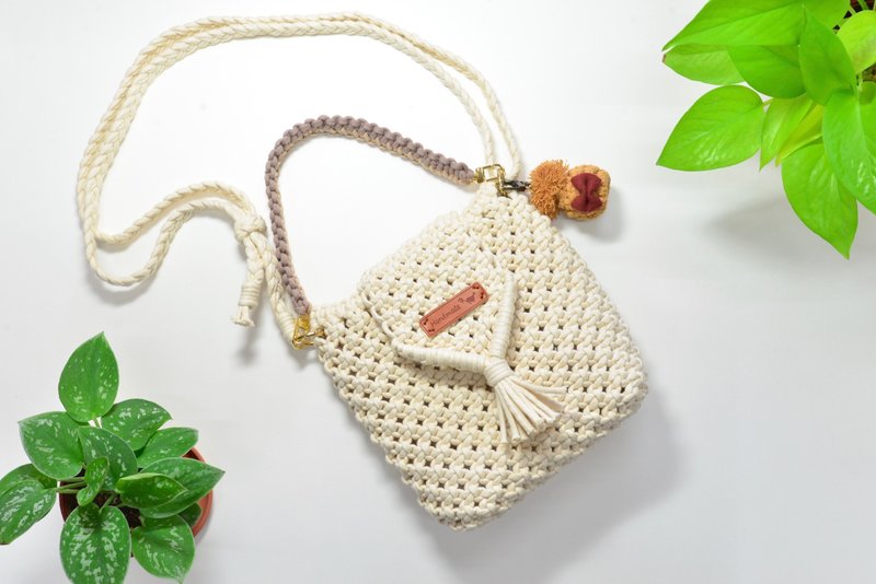 棉绳编织轻巧斜背包手提包 - 侧背包/斜挎包 - 棉．麻 白色