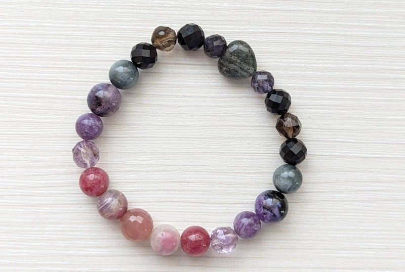 粉红黑色风暴海底轮心轮加强版水晶手链 - 手链/手环 - 水晶 