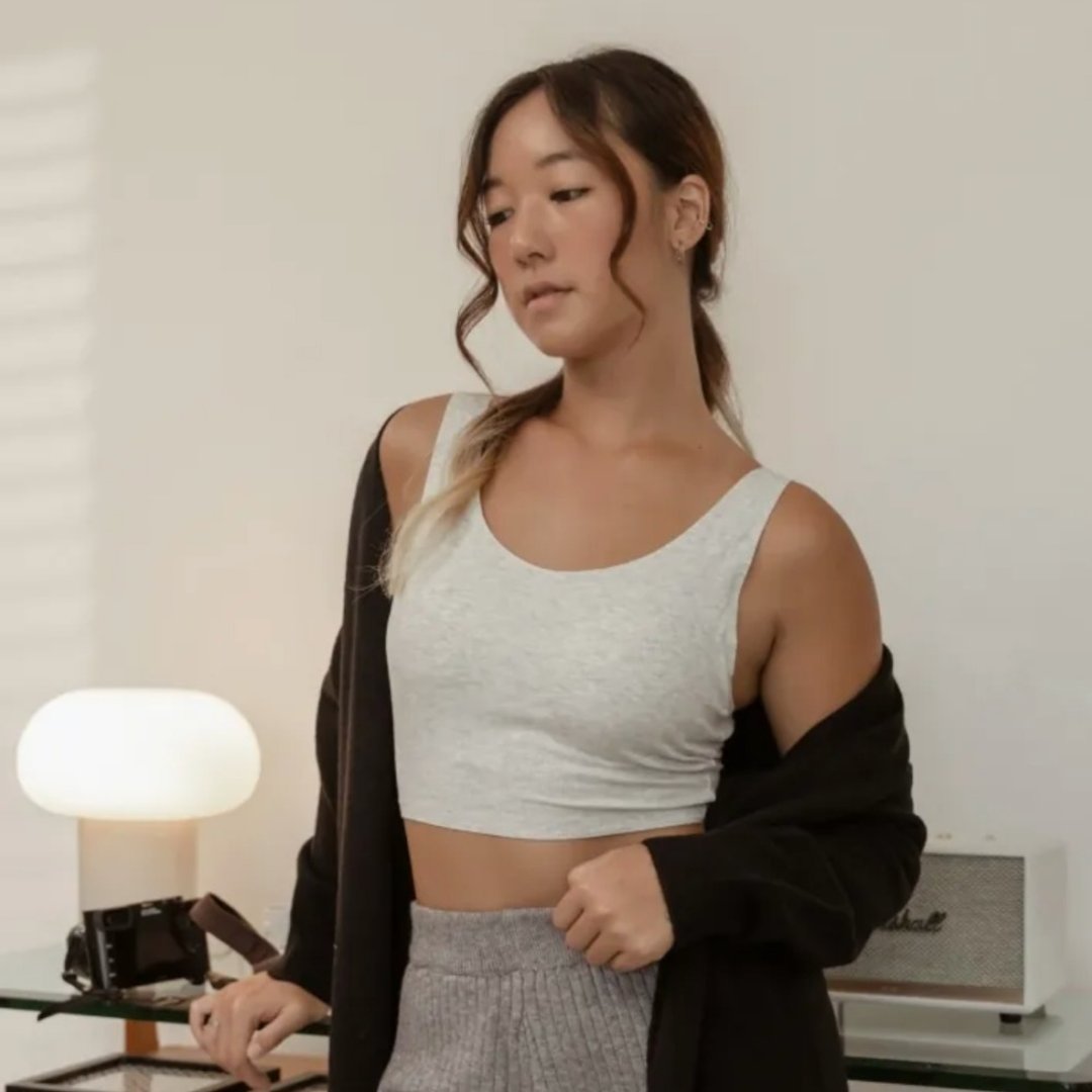 U型美背亲肤针织弹力bra top-花灰 - 女士内衣裤 - 其他材质 灰色