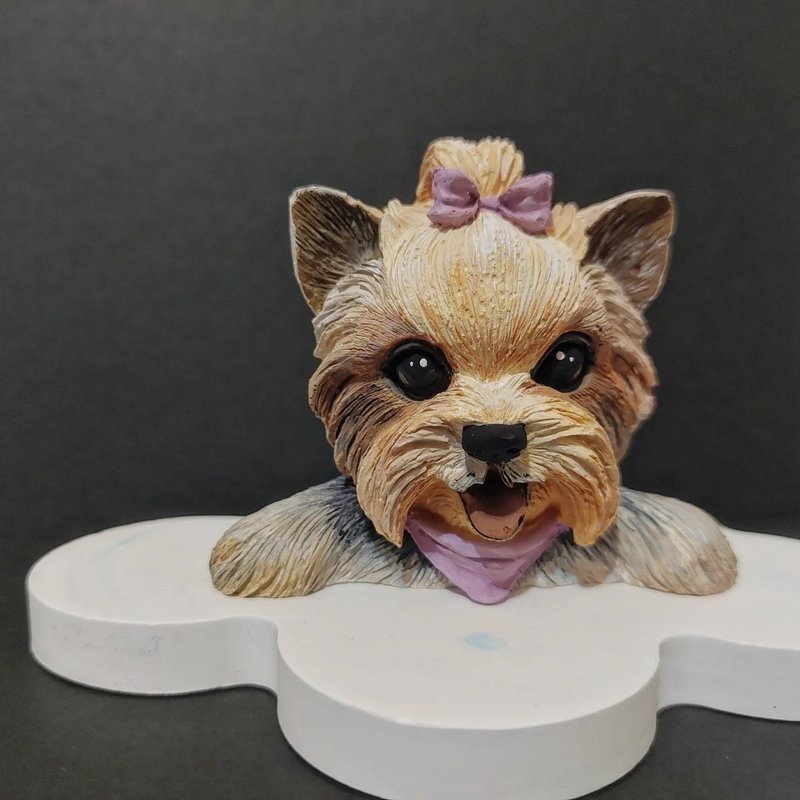 约克夏。扩香石。宠物纪念。车用风口夹。摆饰。付香氛精油 - 订制抱枕/饰品 - 石头 咖啡色