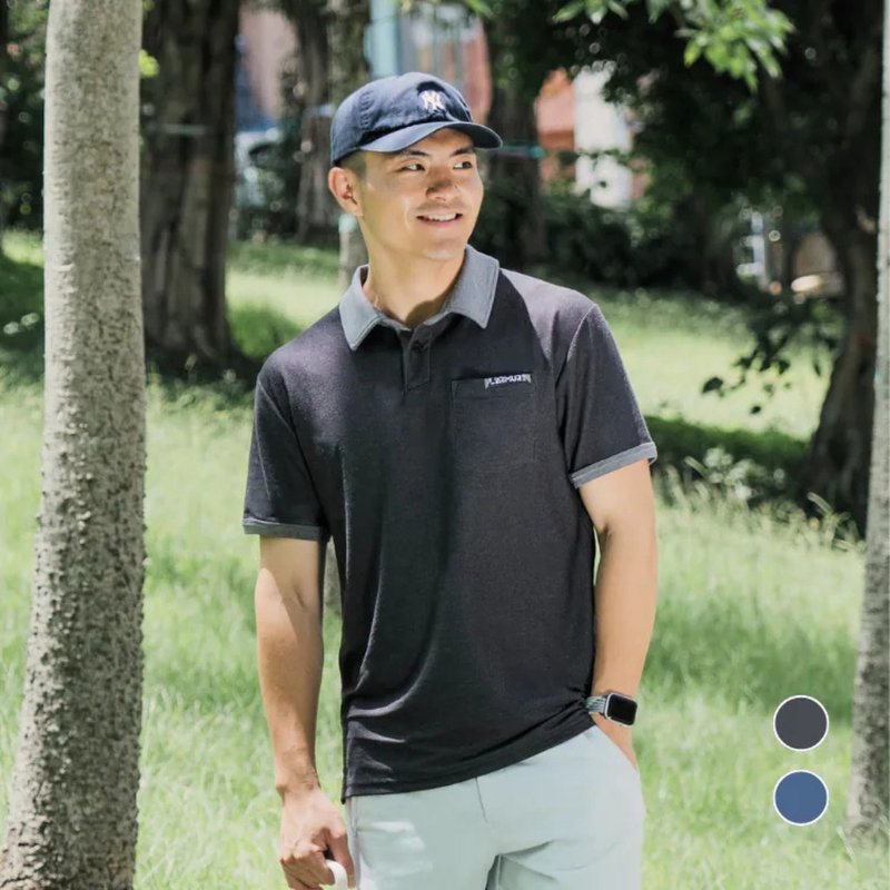 凉感轻丹宁运动 polo 衫(TCool凉感透气)-灰麻花 - 男装衬衫 - 其他材质 灰色