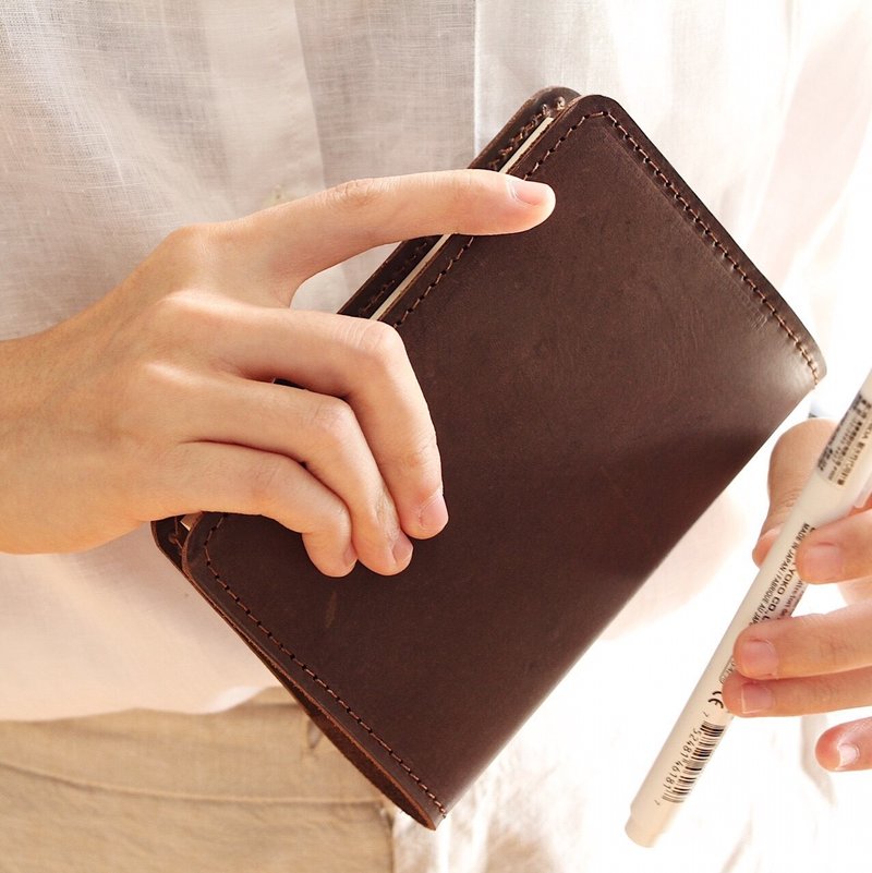 Shika 夕卡革物 - 随身手札   //  A6尺寸 纯色 牛皮 笔记本套 护照套 限量商品 包邮 - 笔记本/手帐 - 真皮 咖啡色