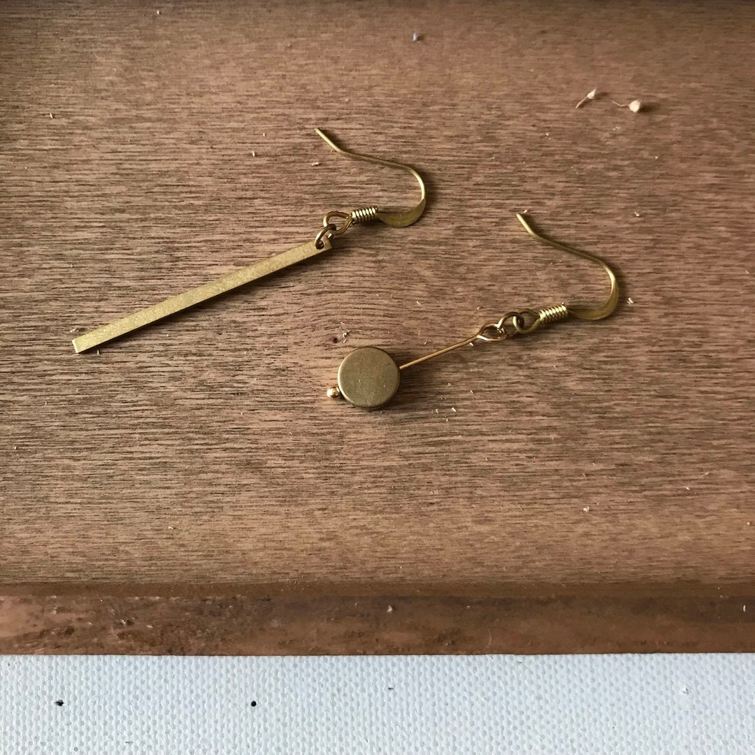 黄铜耳环_不对称几何(可改夹) - 耳环/耳夹 - 其他金属 金色