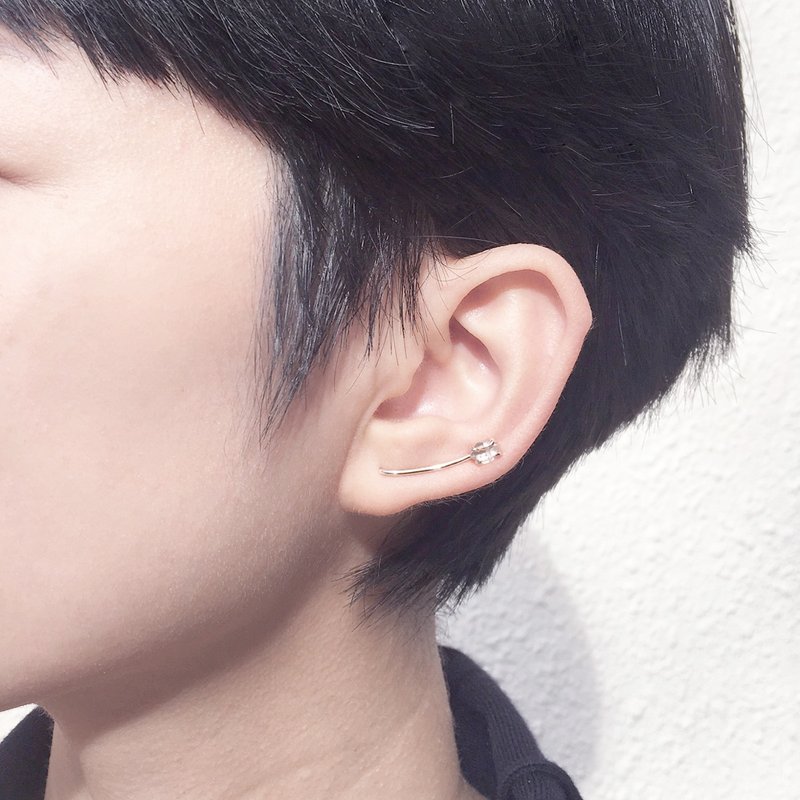 闪灵钻闪光耳夹(单只) Herkimer diamond shine earclip 925纯银 - 耳环/耳夹 - 其他金属 银色