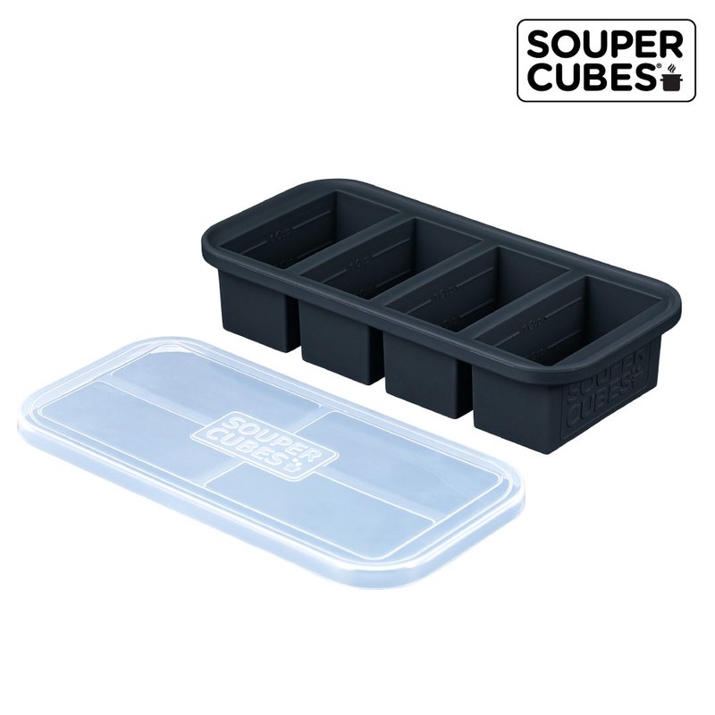 快速出货【Souper Cubes】多功能食品级硅胶保鲜盒4格_曜石灰 - 便当盒/饭盒 - 硅胶 黑色