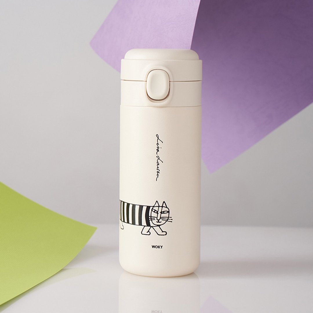 【WOKY沃厨】设计联名款One-touch随行保温杯350ML-杏色 - 保温瓶/保温杯 - 不锈钢 白色