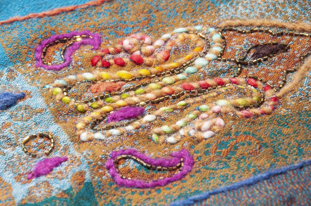 喀什米尔Cashmere/水煮羊毛披肩/针织围巾/刺绣围巾/羊绒披巾-花 - 围巾/披肩 - 羊毛 多色
