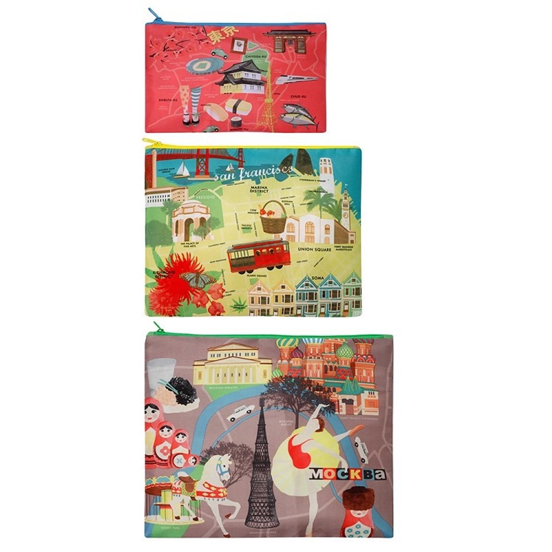 LOQI 三入组收纳袋 | 城市东京 ZPURTO - 化妆包/杂物包 - 塑料 卡其色