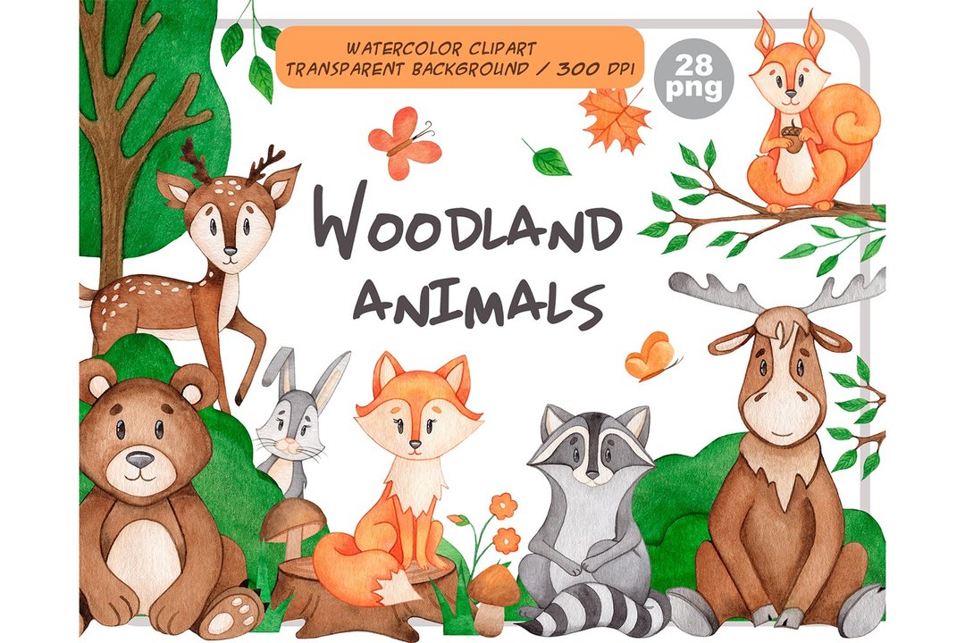 Watercolor woodland animals clipart set - Forest animals png - 插画/绘画/写字 - 其他材质 橘色