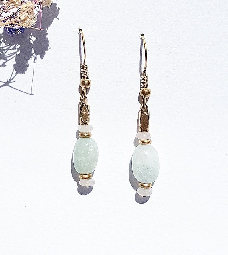 幸运宝瓶-天河石 粉晶 黄铜耳环 极简几何 个性 情人节 定制 - 耳环/耳夹 - 半宝石 蓝色