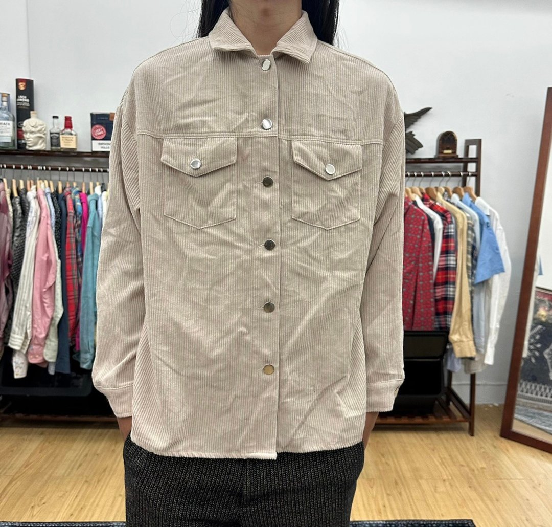 SHEIN 米白 灯芯绒 长袖衬衫 厚磅 古着 二手 - 男装衬衫 - 棉 卡其色