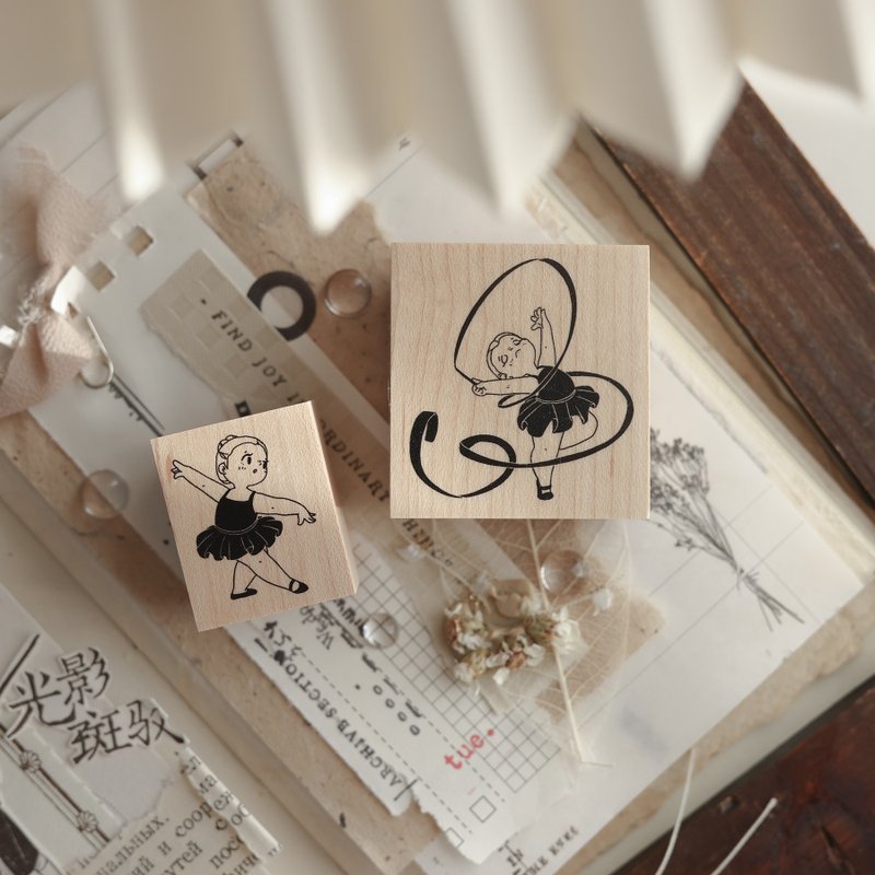CHUBBY BALLET GIRLS 原创插画 芭蕾小女孩 手帐木制印章 - 印章/印台 - 橡胶 