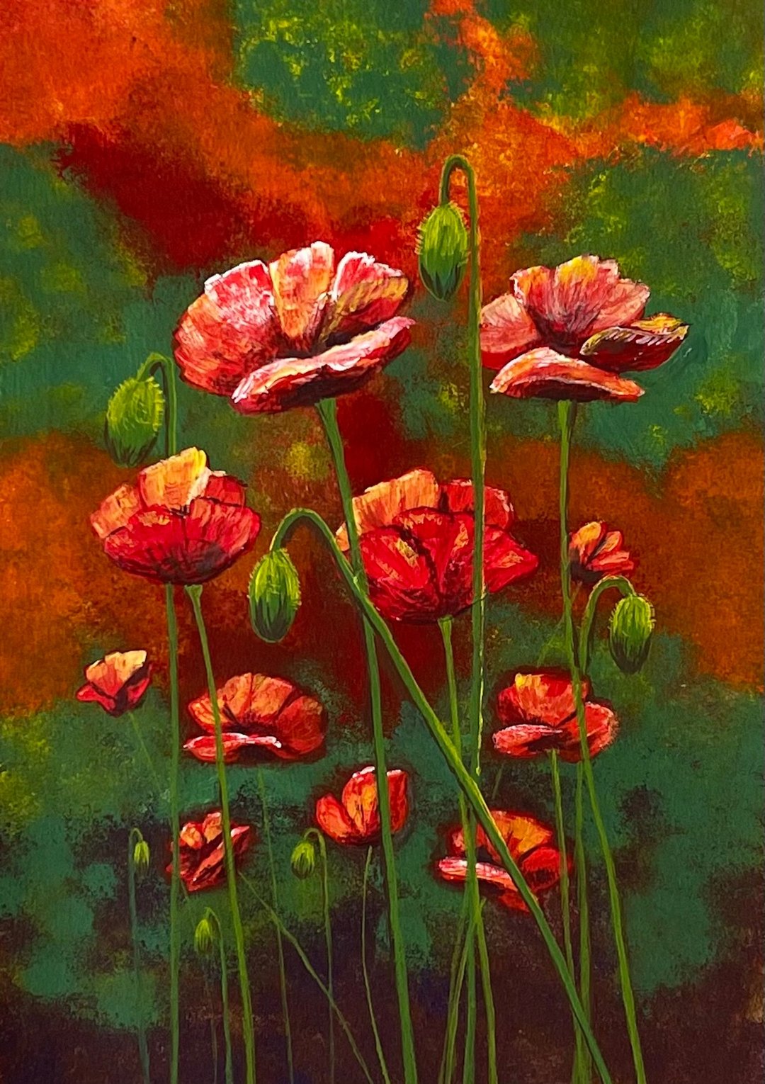 Poppy field. Painting Gouache. - 墙贴/壁贴 - 纸 