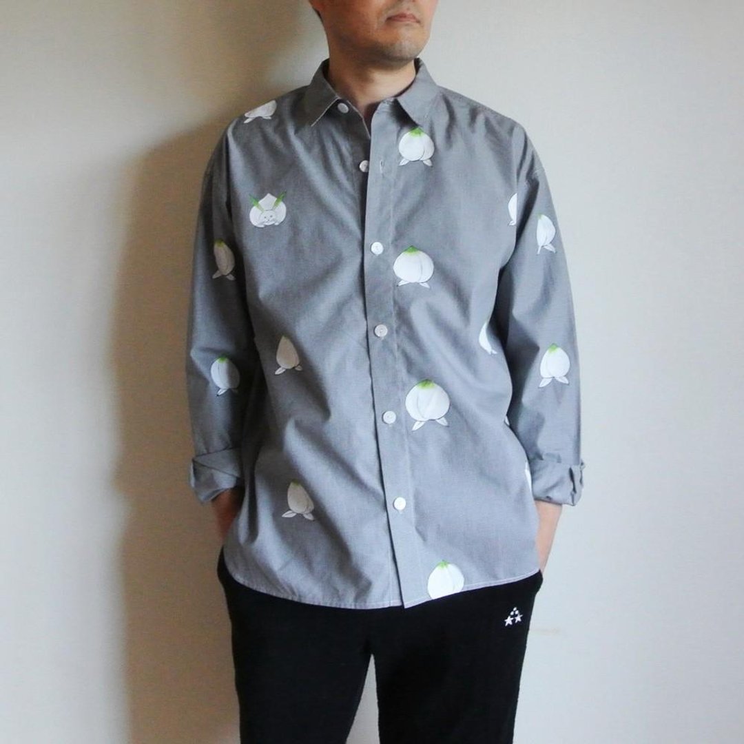 Men's Gingham Check Shirt Black <Peach and Direct Rabbit> - 男装上衣/T 恤 - 棉．麻 