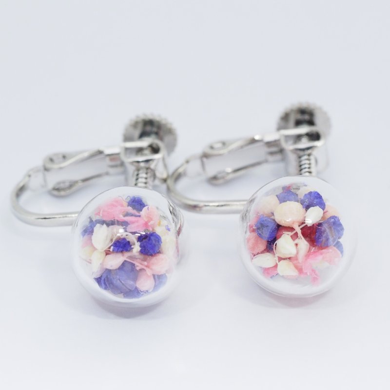 爱家作- OMYWAY DIY 干花  玻璃球 耳针 耳环 耳勾 垂挂 耳夹  1cm - 耳环/耳夹 - 玻璃 蓝色