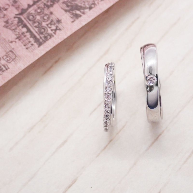 【比法一生】纯银情侣对戒—斜恋 纯银925手作饰品 - 对戒 - 银 银色