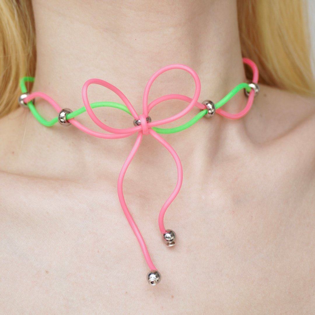粉红蝴蝶绕线双层浪漫可爱项链颈链choker 手工制作 - 颈链 - 其他材质 多色