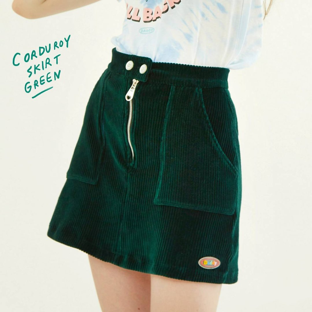Daddy corduroy skirt green - 裙子 - 棉．麻 绿色