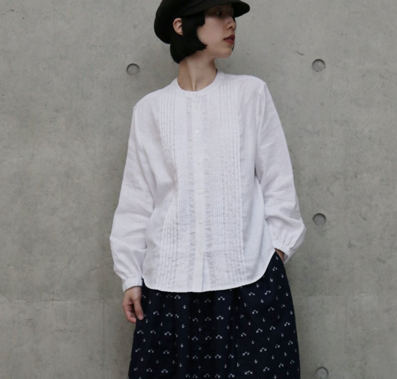 兼具优雅气质与舒适着感的单品｜压褶衬衫｜亚麻衬衫｜白色 251007-1 - 女装衬衫 - 棉．麻 白色