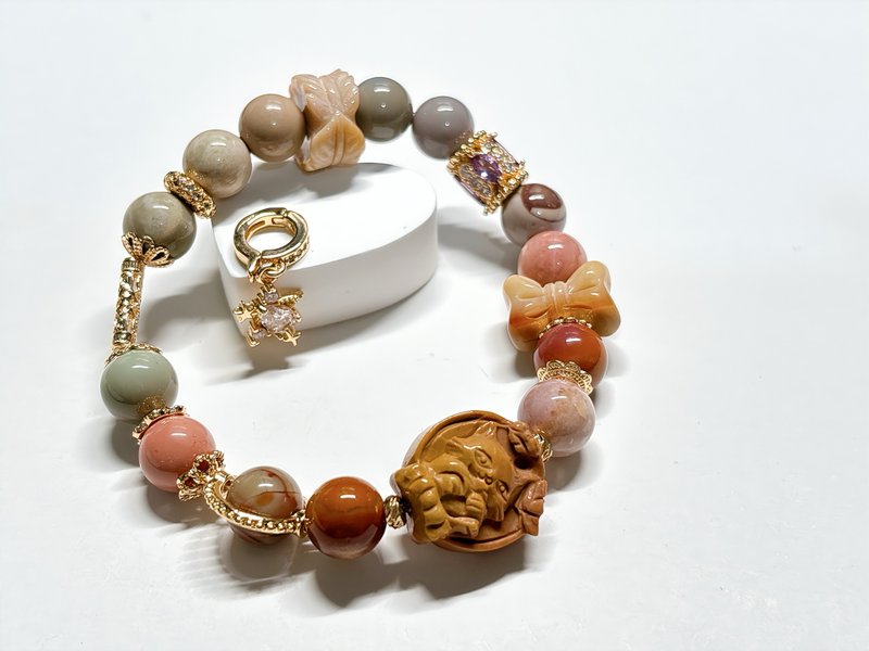 小猫奶糖  l 蝴蝶结。设计款手环 l 阿拉善玛瑙。14k 包金配件 - 手链/手环 - 玉石 多色