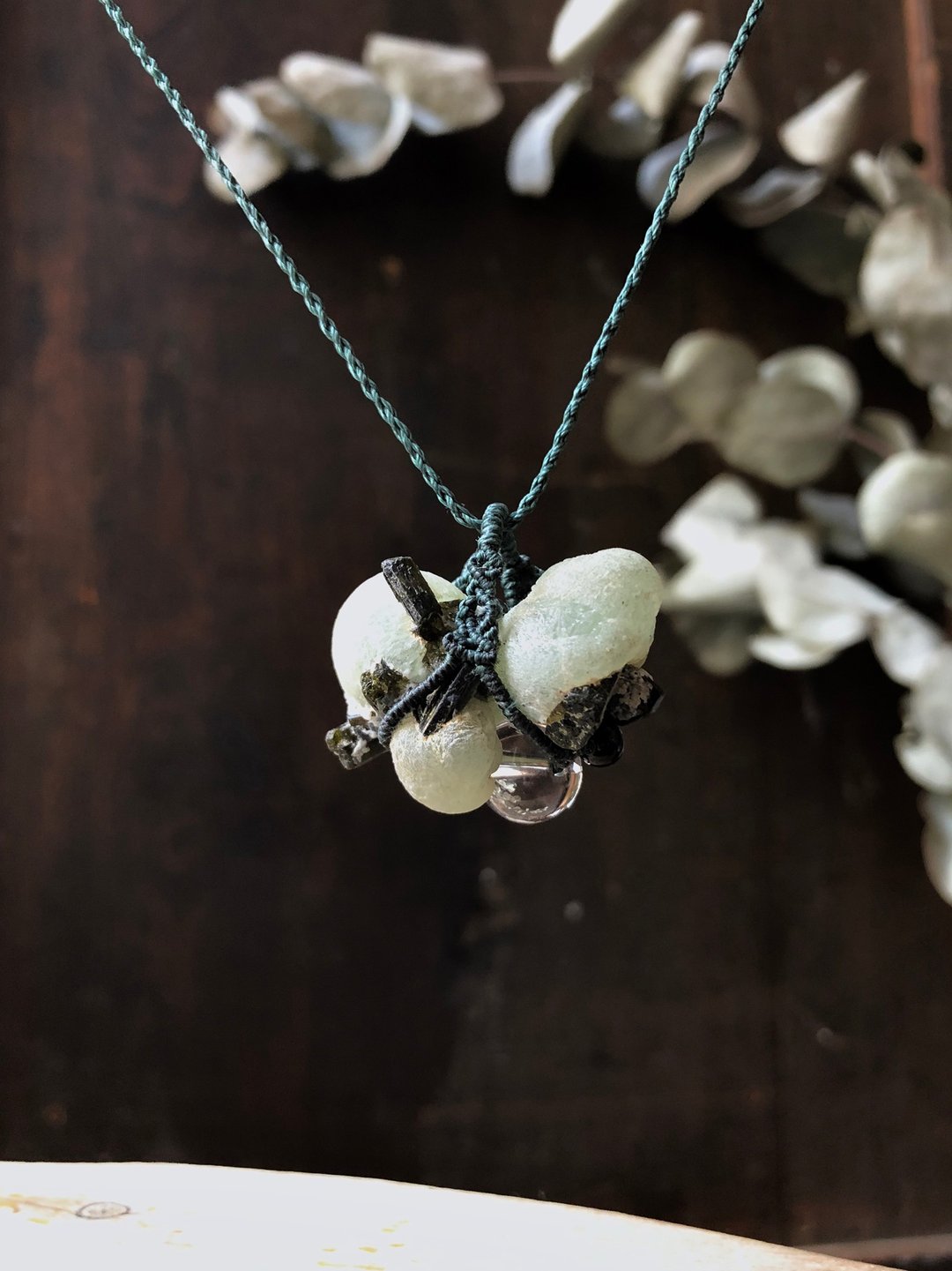 葡萄石+绿帘石编识颈链 Prehnite+Epidote Necklace-Heart Shap - 项链 - 水晶 绿色