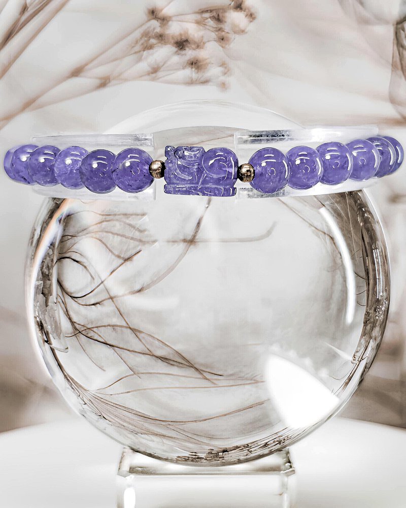 【天然坦桑石】美品 丹泉石貔貅 水晶手链手串/一物一拍 - 手链/手环 - 水晶 蓝色