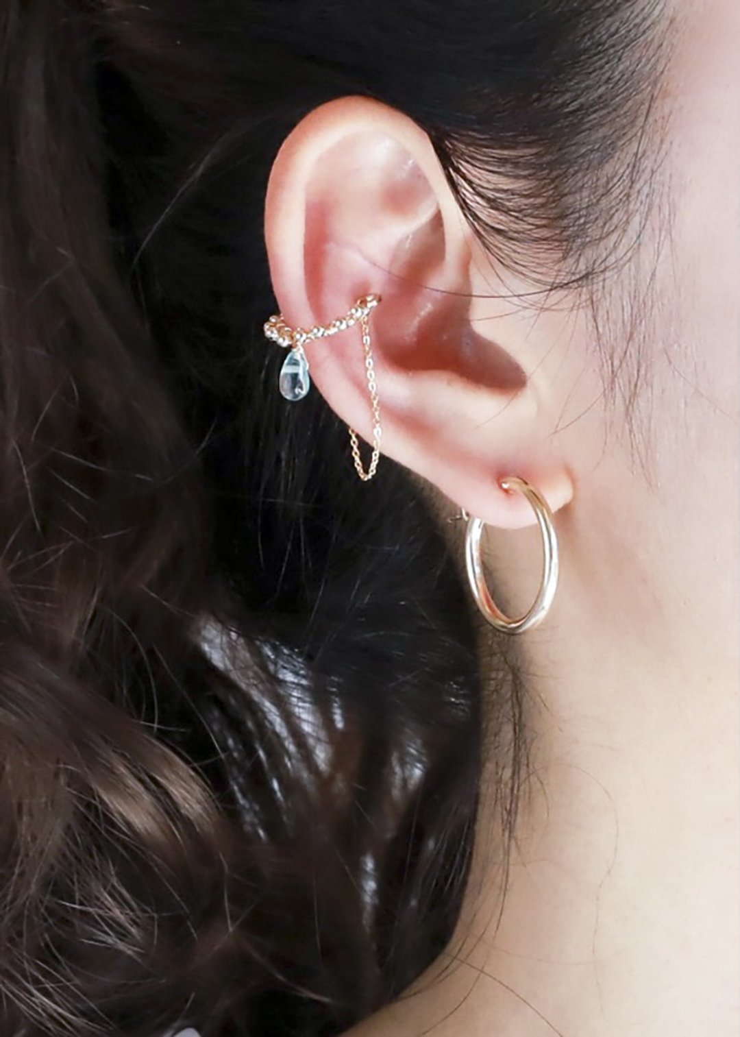 14kgf ear cuff mattina apatite - 耳环/耳夹 - 半宝石 蓝色