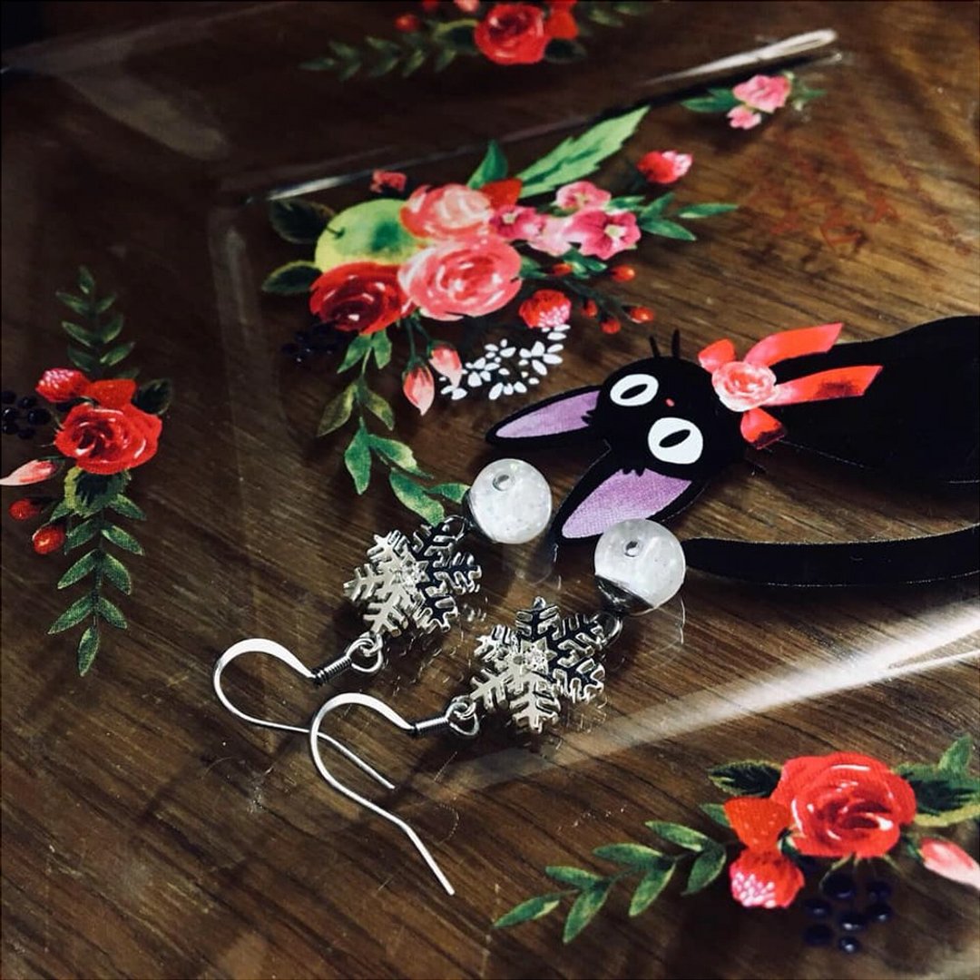 雪花 夜光 玻璃球 针式 | 夹式耳环【飘雪】 - 耳环/耳夹 - 玻璃 