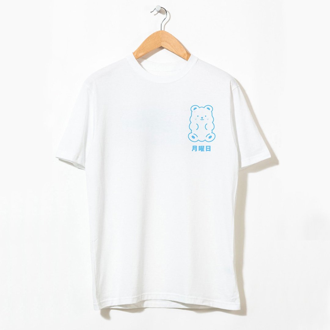 日文 星期一 小熊 中性短袖T恤 白色 可爱软糖礼物闺蜜朋友圣诞 - 女装 T 恤 - 棉 白色